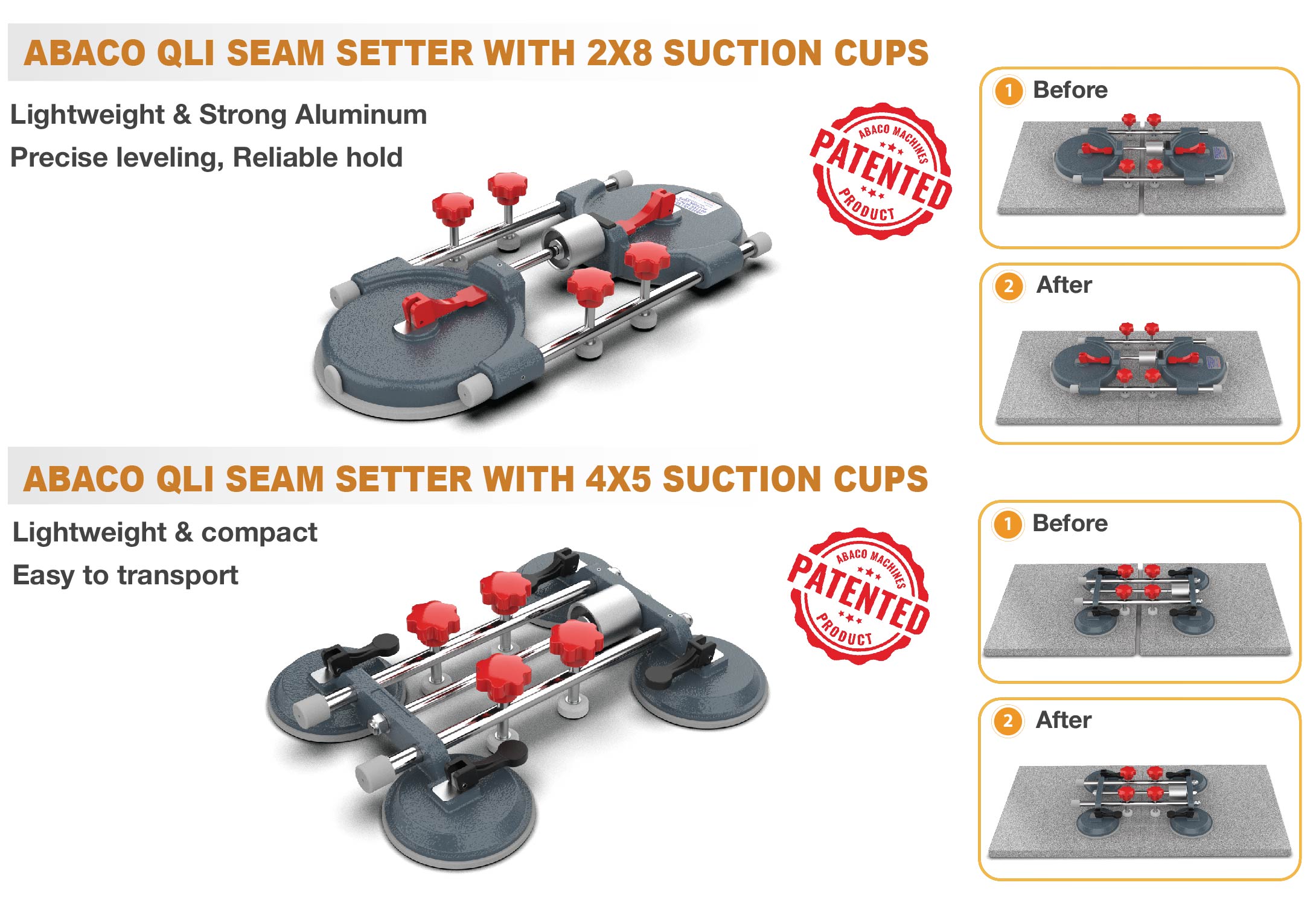 Abaco qli seam setter with suction cups AQSSW2x8 AQSSW4x5 2