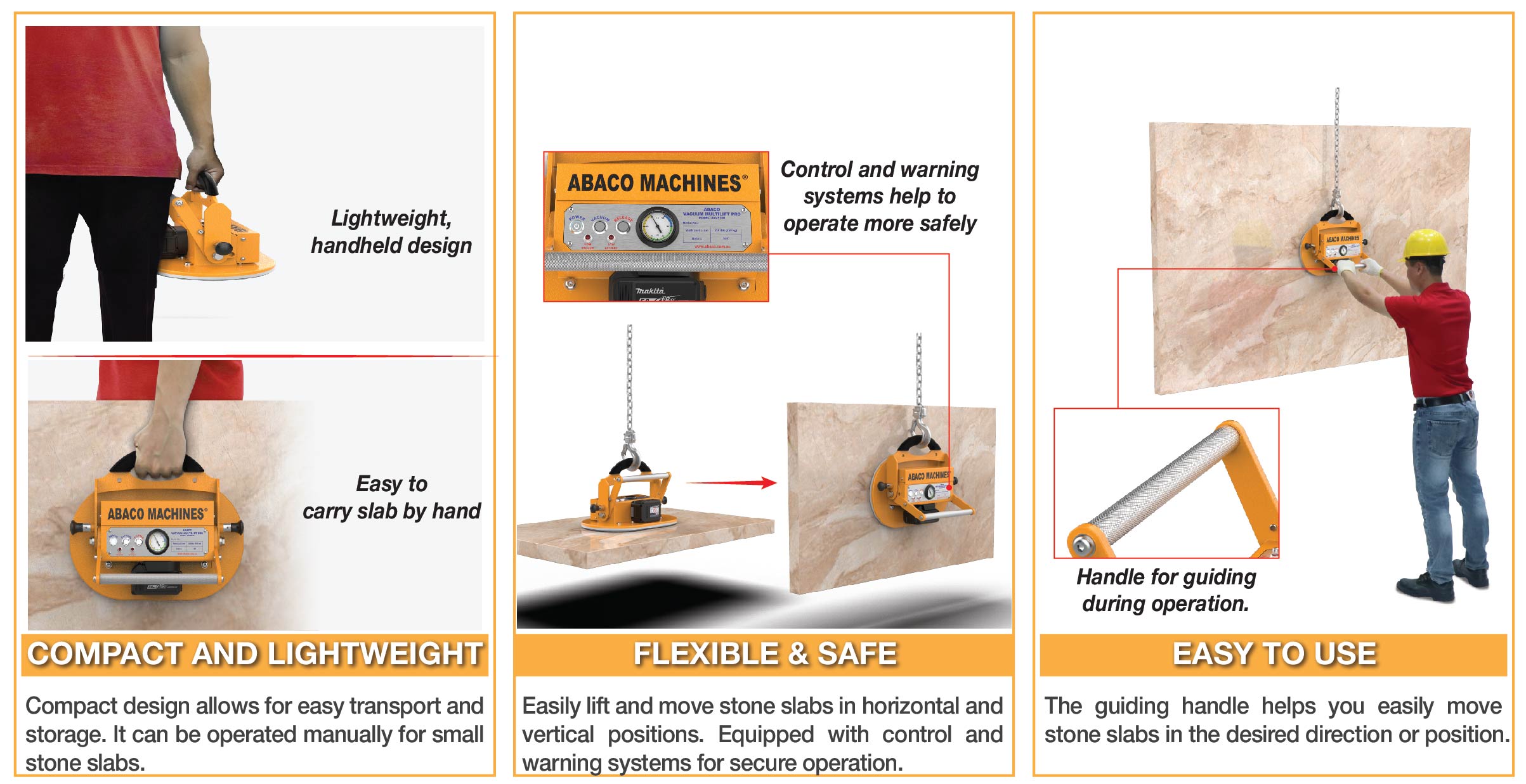 Abaco Vacuum Multilift Pro AVMP250-M2 supports lifting and moving slabs more quickly